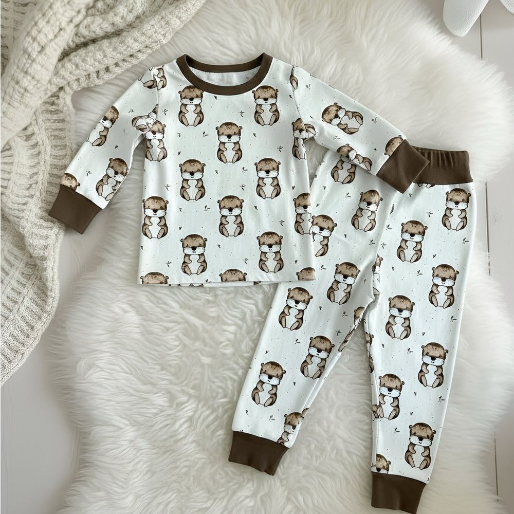 Bamboo Organic Adorable Brown and White Kids Pajamas baby Otter